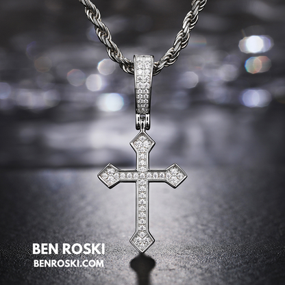 Moissanite Cross Pendant Sterling Silver or Gold/Rose Gold Plated | VVS1 Moissanite | GRA Certified