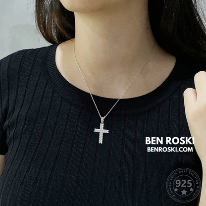 Moissanite Cross Pendant Necklace Sterling Silver, Gold & Rose Gold Plated | VVS Moissanite | GRA Certified