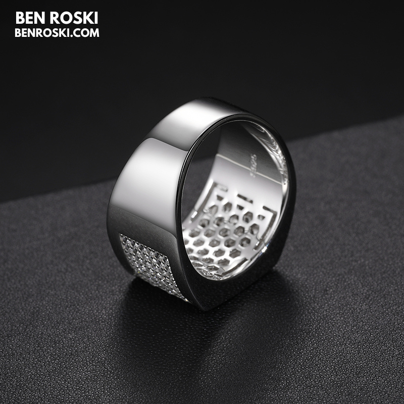 Rectangle Micro-Pavé Moissanite Ring Sterling Silver | Gold & Rose Gold | VVS Moissanite | GRA Certified