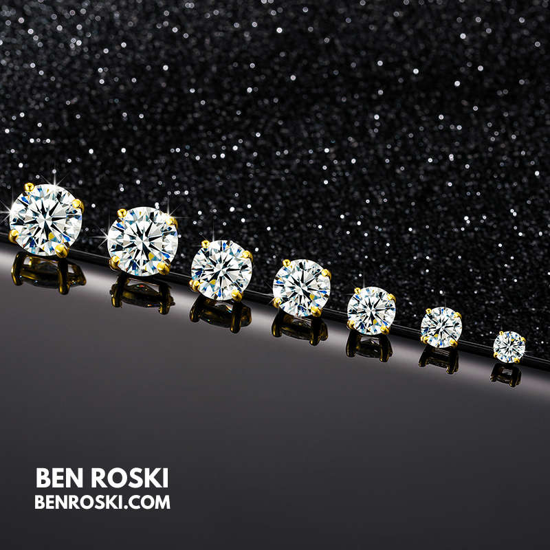 Round-Cut Moissanite Stud Earrings Sterling Silver or Gold / Rose Gold Plated | GRA Certified