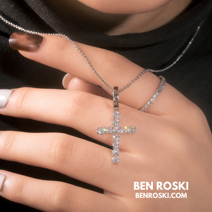 Moissanite Cross Pendant Necklace Sterling Silver or Gold / Rose Gold Plated | VVS Moissanite | GRA Certified