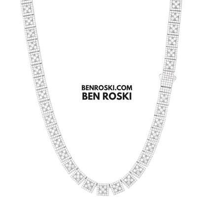 8MM Square Cluster Moissanite Chain Sterling Silver, Gold, or Rose Gold | GRA Certified