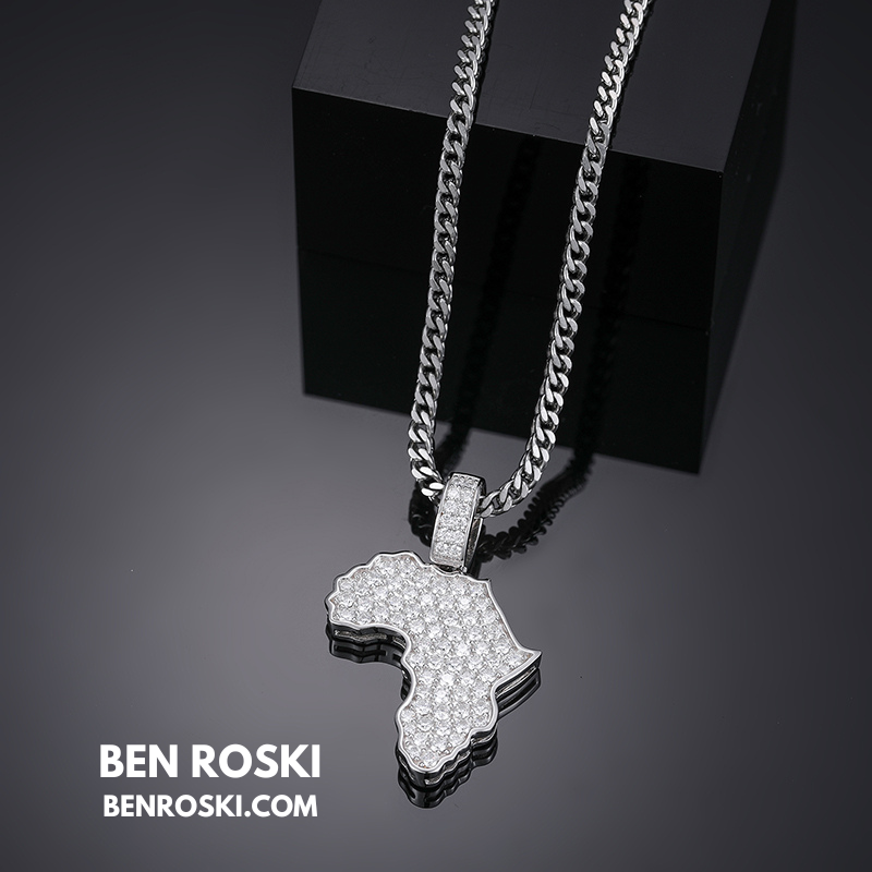 Africa Map Moissanite Pendant Sterling Silver or Gold/Rose Gold Plated | VVS Moissanite | GRA Certified