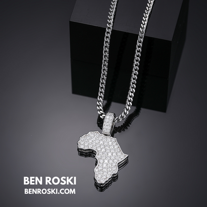 Africa Map Moissanite Pendant Sterling Silver or Gold/Rose Gold Plated | VVS Moissanite | GRA Certified