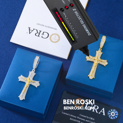 Crucifix Moissanite Cross Pendant Sterling Silver, Gold & Rose Gold | VVS Moissanite | GRA Certified