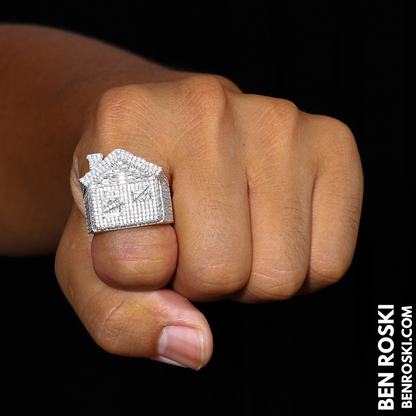 Iced-Out Roman Numeral Mansion Ring Sterling Silver or Gold/Rose Gold Plated | VVS Moissanite | GRA Certified