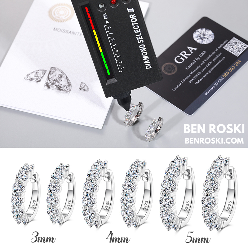 Hoop Earrings Sterling Silver, Gold, or Rose Gold | VVS Moissanite | GRA Certified