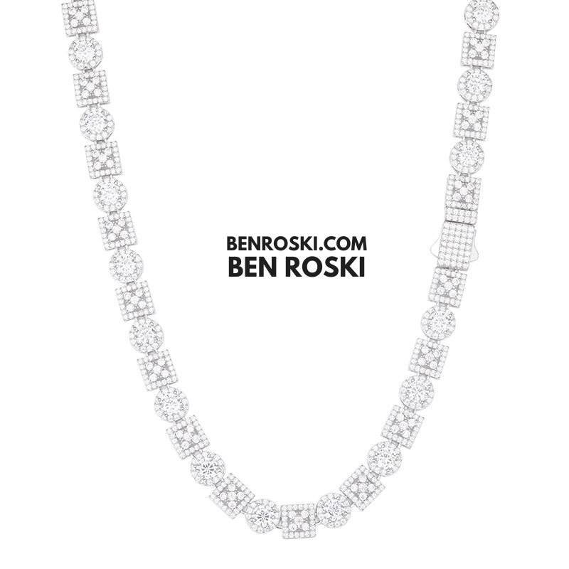 Moissanite Cluster Link Chain Sterling Silver | GRA Certified