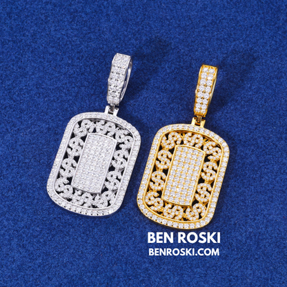 Iced Cuban Frame Pendant Sterling Silver or Gold / Rose Gold Plated | VVS Moissanite | GRA Certified