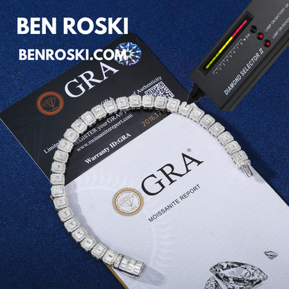 Square Moissanite Cluster Bracelet Sterling Silver | Gold & Rose Gold Plated | GRA Certified