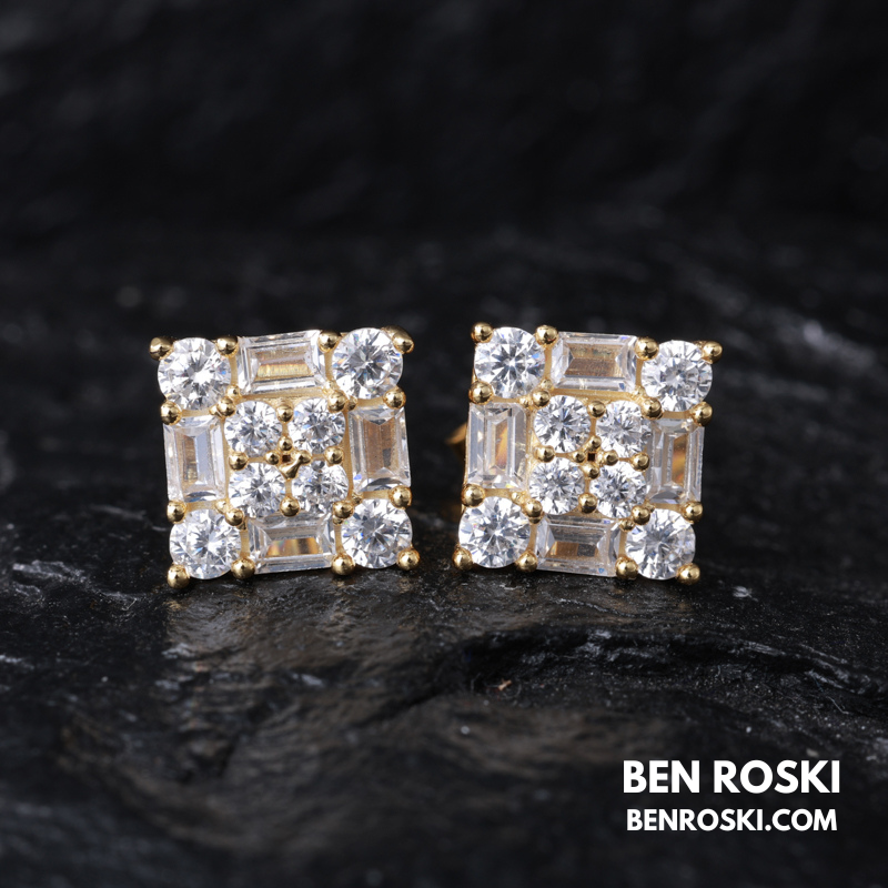 Square Cluster Stud Earrings Sterling Silver, Gold, or Rose Gold | VVS Moissanite | GRA Certified