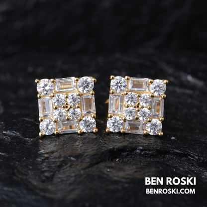 Square Cluster Stud Earrings Sterling Silver, Gold, or Rose Gold | VVS Moissanite | GRA Certified