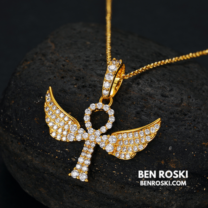 Angel Cross Pendant Necklace Sterling Silver or Gold/Rose Gold Plated | VVS Moissanite | GRA Certified