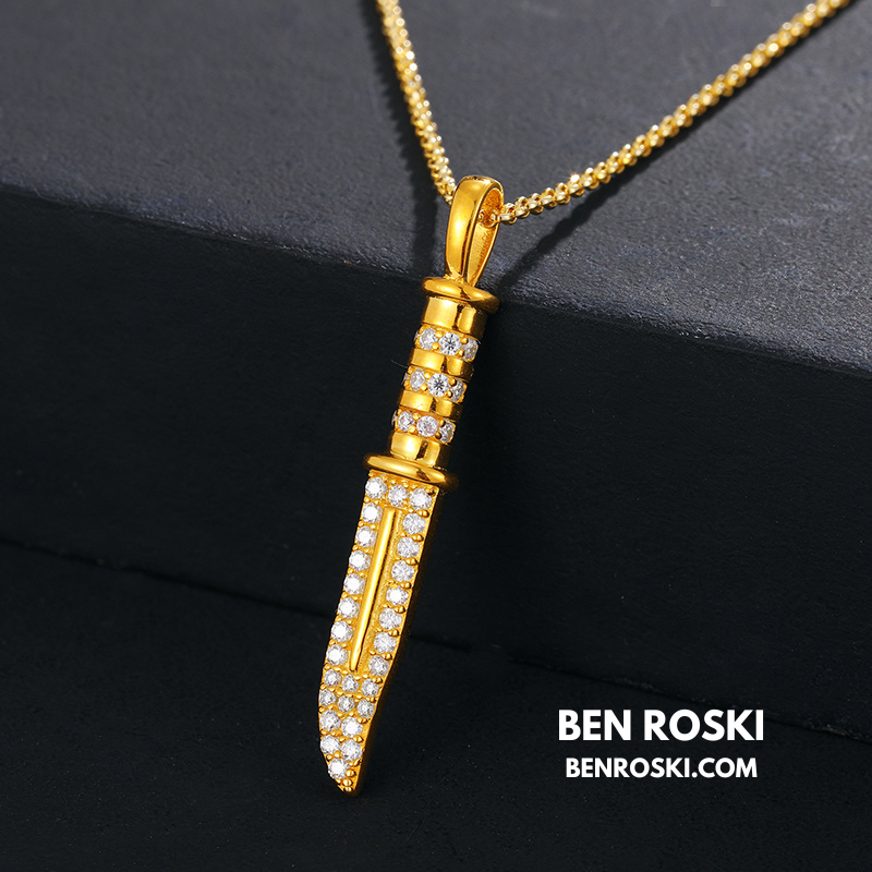 Knife Pendant Necklace Sterling Silver or Gold/Rose Gold Plated | VVS Moissanite | GRA Certified