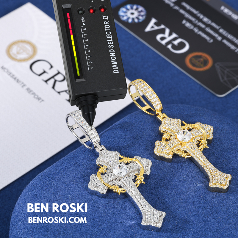 Barbed Cross Pendant Sterling Silver or Gold/Rose Gold Plated | VVS Moissanite | GRA Certified