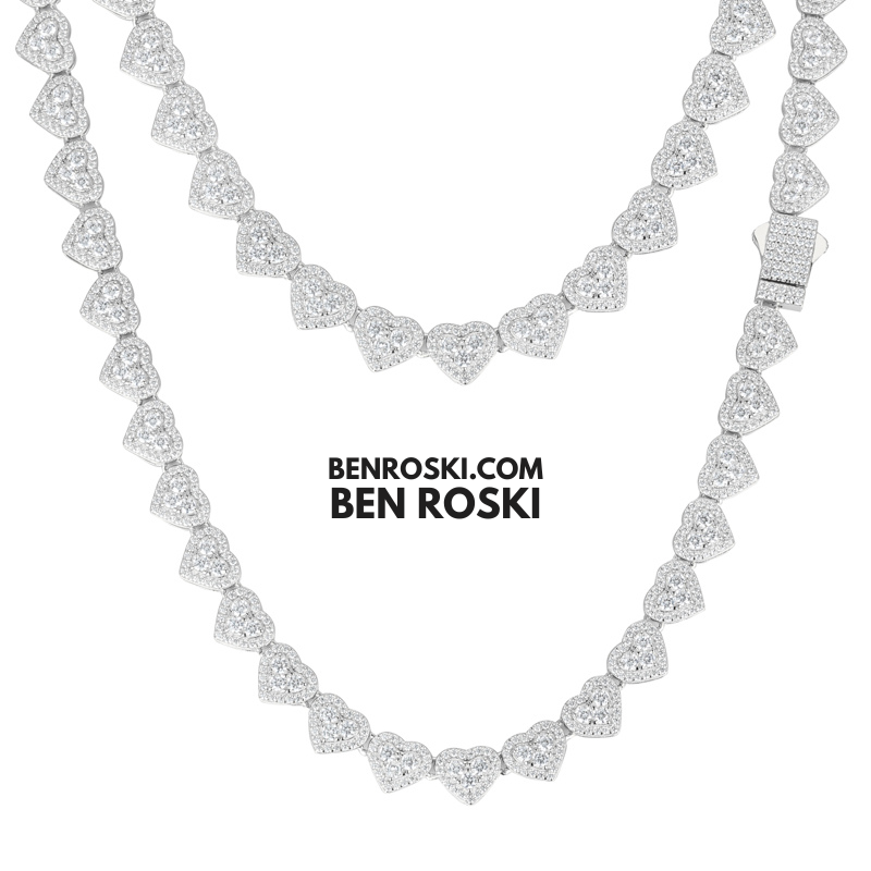 8MM Heart Moissanite Chain Sterling Silver, Gold, or Rose Gold | GRA Certified