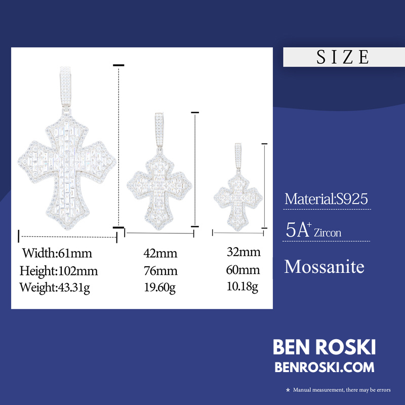 Moissanite Cross Pendant Sterling Silver or Gold & Rose Gold Plated | VVS Moissanite | GRA Certified