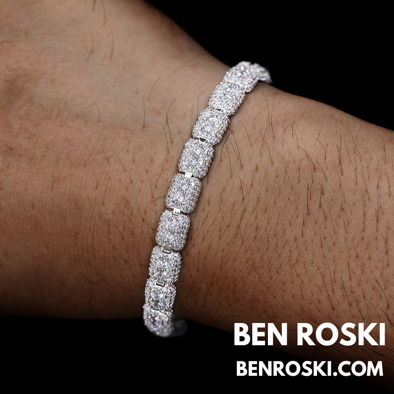 7MM Moissanite Cluster Link Bracelet – 7-Inch & 8-Inch | 925 Sterling Silver | GRA Certified | Gold & Rose Gold Plated