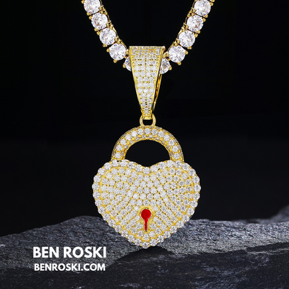Heart Lock Pendant Sterling Silver or Gold/Rose Gold Plated | VVS Moissanite | GRA Certified