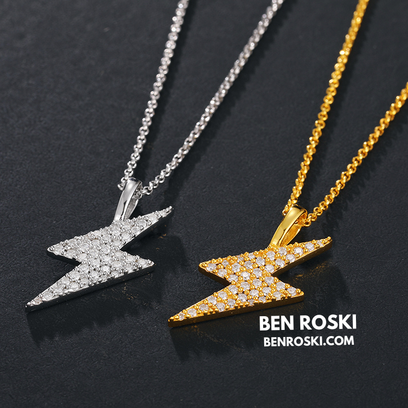 Lightning Bolt Moissanite Pendant | Sterling Silver, Gold & Rose Gold | GRA Certified