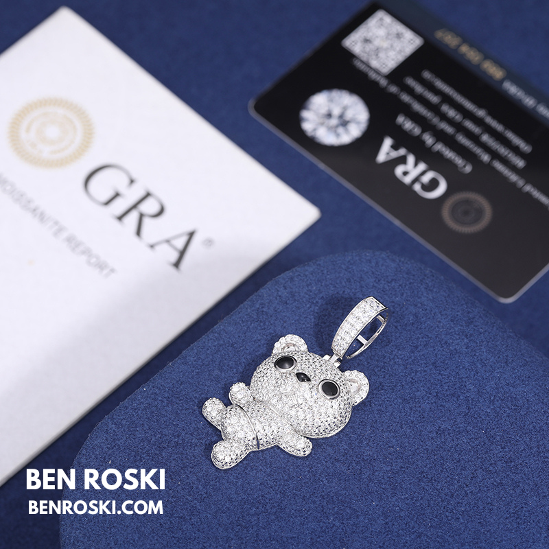 Dancing Teddy Bear Pendant Sterling Silver, Gold & Rose Gold | VVS Moissanite | GRA Certified