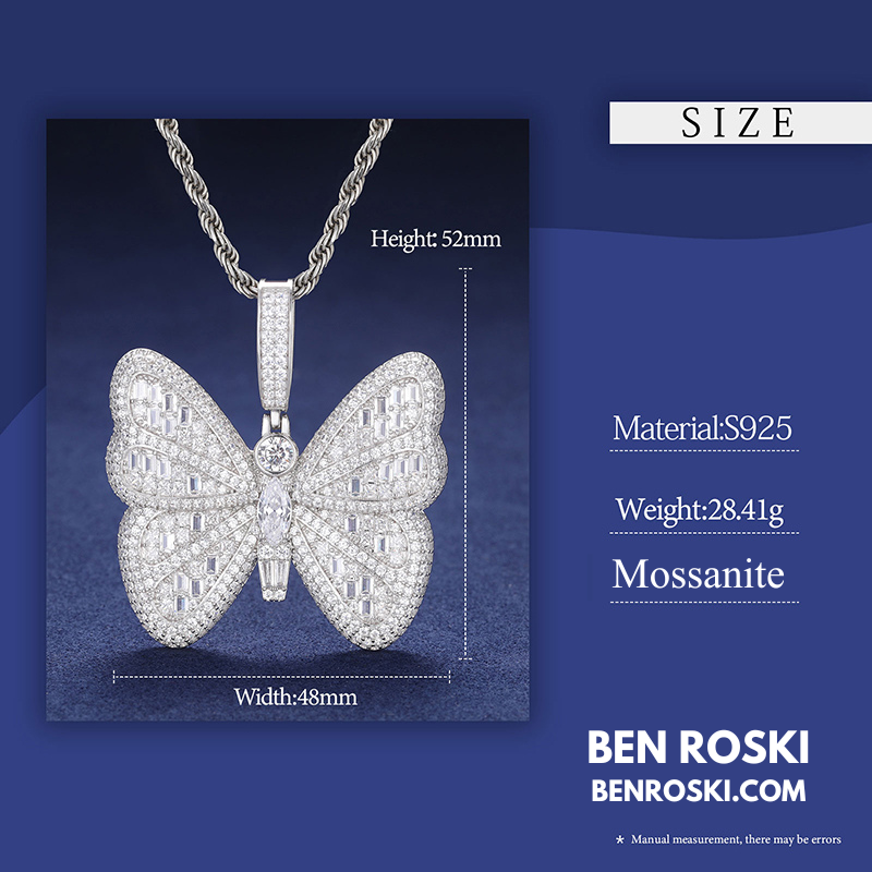 Butterfly Pendant Sterling Silver or Gold / Rose Gold Plated | VVS Moissanite | GRA Certified