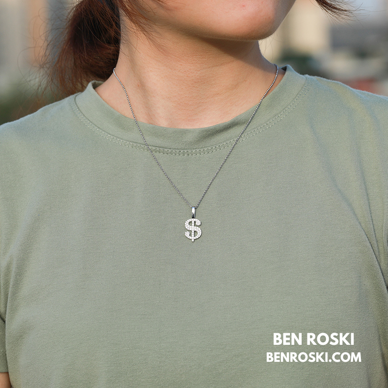 Dollar Sign Pendant Sterling Silver, Gold / Rose Gold Plated | VVS Moissanite | GRA Certified