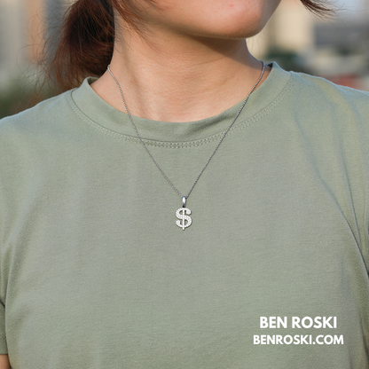 Dollar Sign Pendant Sterling Silver, Gold / Rose Gold Plated | VVS Moissanite | GRA Certified