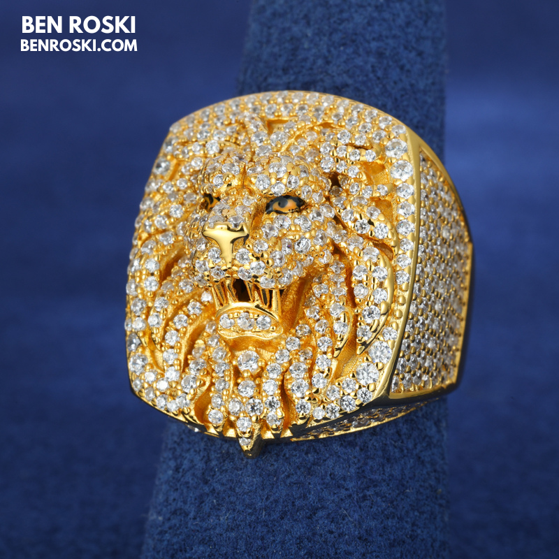 Lion Head Moissanite Ring Sterling Silver, Gold & Rose Gold | VVS Moissanite | GRA Certified