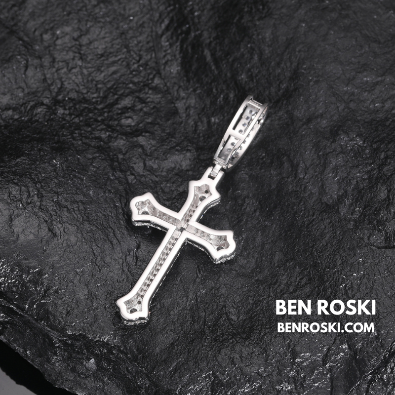 Iced Cross Pendant Sterling Silver, Gold & Rose Gold Plated | VVS Moissanite | GRA Certified