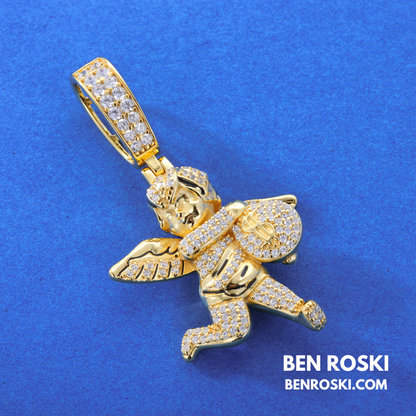 Angel Money Bag Pendant Sterling Silver or Gold & Rose Gold Plated | VVS Moissanite | GRA Certified