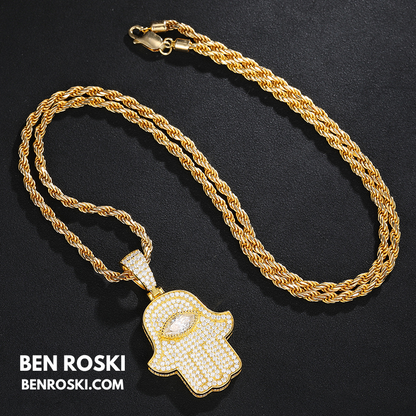 Hamsa Hand Moissanite Pendant Sterling Silver, Gold & Rose Gold | VVS Moissanite | GRA Certified