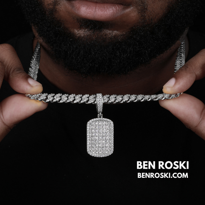 Iced Moissanite Rectangular Pendant Sterling Silver, Gold or Rose Gold Plated | VVS Moissanite | GRA Certified