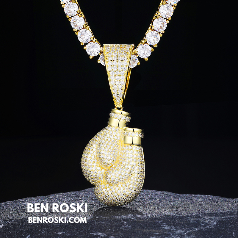 Boxing Gloves Pendant Sterling Silver, Gold & Rose Gold | VVS Moissanite | GRA Certified