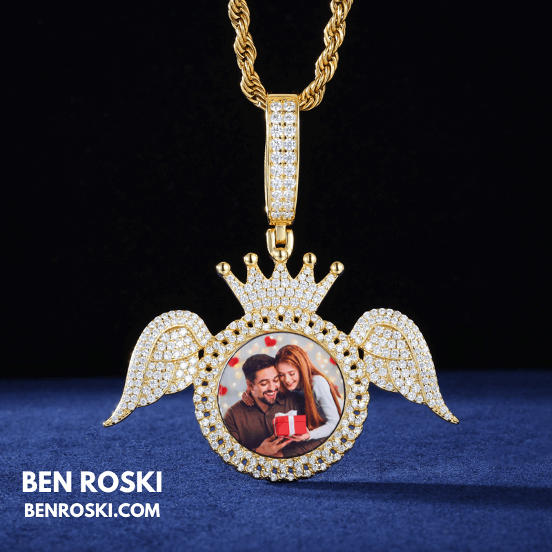 Angel Wings Custom Photo Pendant – 55MM Height | 12.24g | VVS1 Moissanite | GRA Certified
