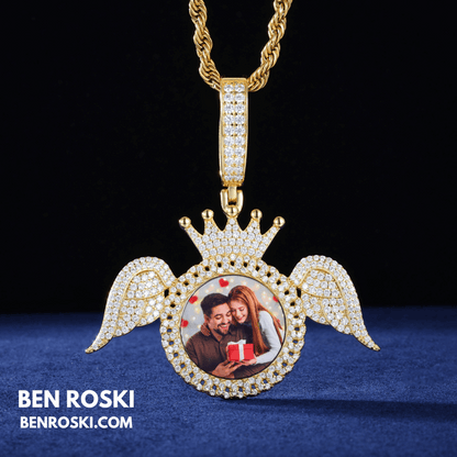 Angel Wings Custom Photo Pendant – 55MM Height | 12.24g | VVS1 Moissanite | GRA Certified