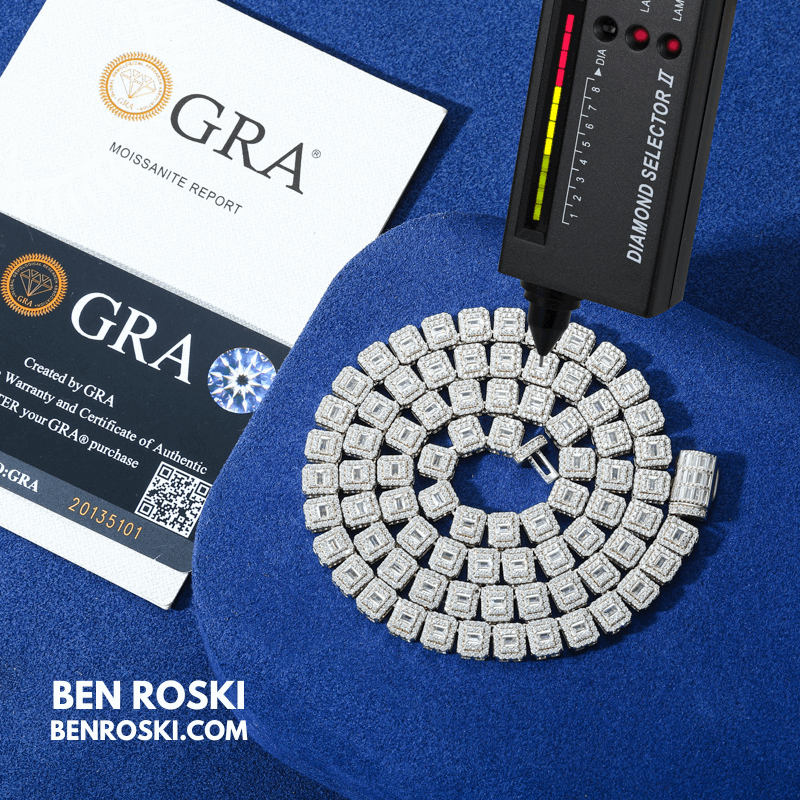 Square Cluster Moissanite Chain – 7MM Width | 20 Inch | 45.95g | GRA Certified