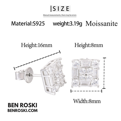 Square Cluster Stud Earrings Sterling Silver, Gold, or Rose Gold | VVS Moissanite | GRA Certified