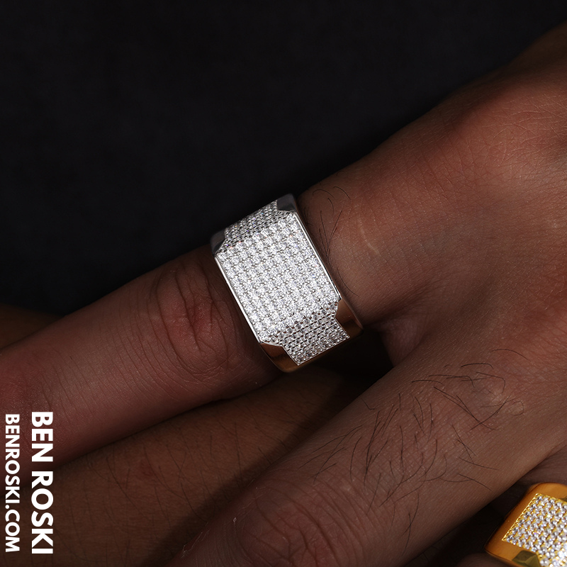 Rectangle Micro-Pavé Moissanite Ring Sterling Silver | Gold & Rose Gold | VVS Moissanite | GRA Certified