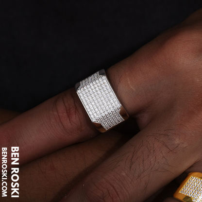 Rectangle Micro-Pavé Moissanite Ring Sterling Silver | Gold & Rose Gold | VVS Moissanite | GRA Certified