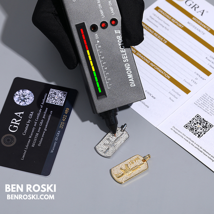 M4 Rifle Dog Tag Pendant Sterling Silver or Gold & Rose Gold Plated | VVS Moissanite | GRA Certified