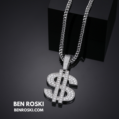 Moissanite Dollar Sign Pendant Sterling Silver or Gold/Rose Gold Plated | VVS Moissanite | GRA Certified