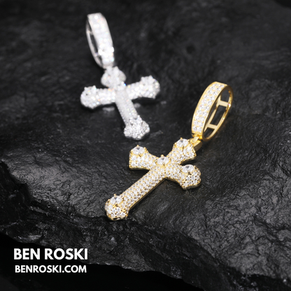 Iced Cross Pendant Sterling Silver, Gold & Rose Gold Plated | VVS Moissanite | GRA Certified