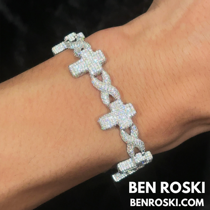 Iced Cross Moissanite Bracelet – 15MM | 7 &8-Inch | Solid 925 Sterling Silver | GRA Certified | Gold & Rose Gold Plated Variants