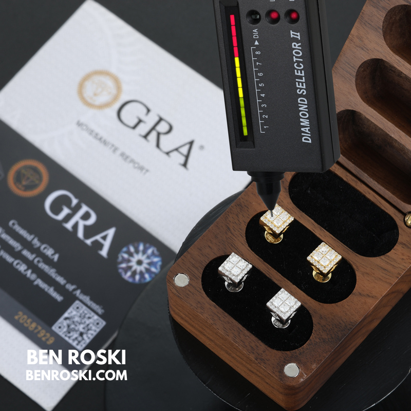 Square Cluster Stud Earrings Sterling Silver, Gold or Rose Gold Plated | 5A Moissanite Stones