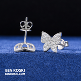 Butterfly Stud Earrings Sterling Silver, Gold, or Rose Gold | VVS Moissanite | GRA Certified