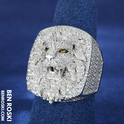 Lion Head Moissanite Ring Sterling Silver, Gold & Rose Gold | VVS Moissanite | GRA Certified