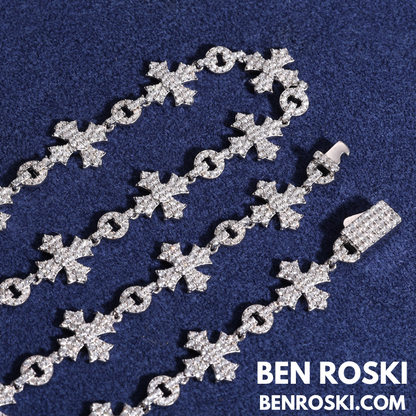 12MM Moissanite Cross Link Bracelet Sterling Silver, Gold, or Rose Gold | GRA Certified