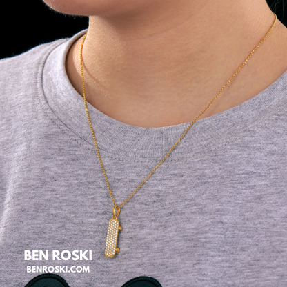 Skateboard Pendant Necklace Sterling Silver, Gold, or Rose Gold | VVS Moissanite | GRA Certified