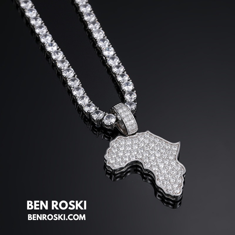 Africa Map Moissanite Pendant Sterling Silver or Gold/Rose Gold Plated | VVS Moissanite | GRA Certified